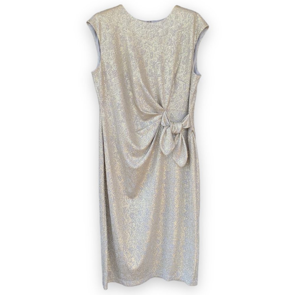 London Times Shimmer Knotted Side Draped Formal Dress